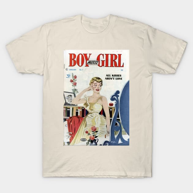 Vintage Romance Comic Book Cover - Boy Meets Girl T-Shirt by Slightly Unhinged